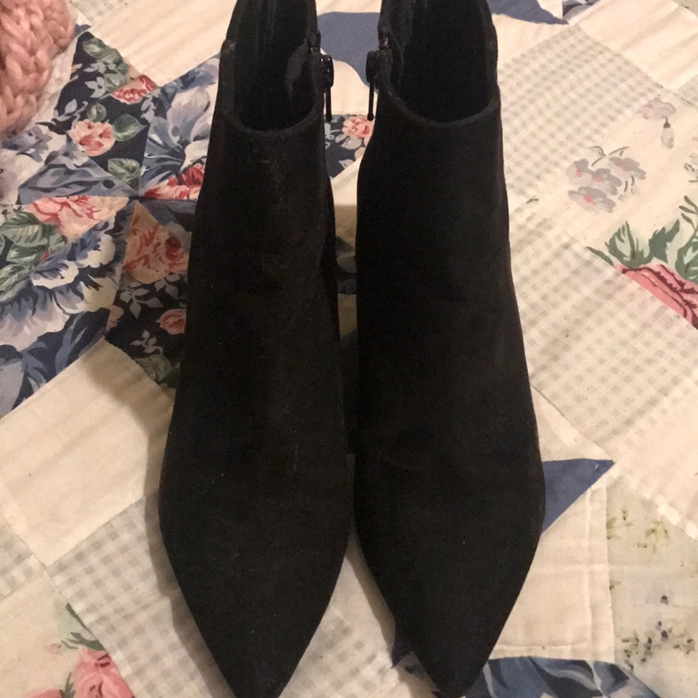 Faux-Suede Black Bootie w/a Kitten Heel